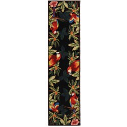 Hand-hooked Parrots Black Wool Runner (2'6 x 12')