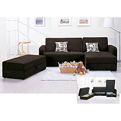 Microfiber 3-piece Chocolate Sectional Sofa and Ottoman Set