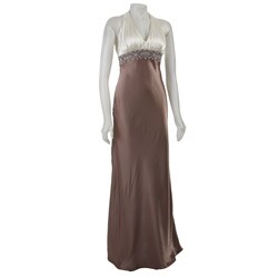JS Boutique Women's Beaded Long Satin Halter Dress
