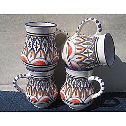 Set of 4 Tabarka Design Large Coffee Mugs (Tunisia)