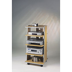 Oak Rolling Audio Component Rack