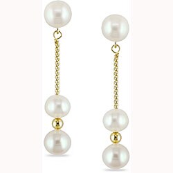 14k Yellow Gold Freshwater Pearl Drop Earrings (6-6.5 mm)