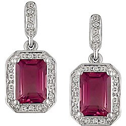 10k White Gold Created Ruby Diamond Earrings