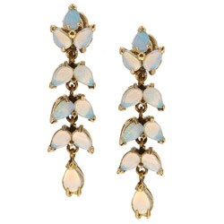 14k Yellow Gold Opal Dangling Clip-on Estate Earrings