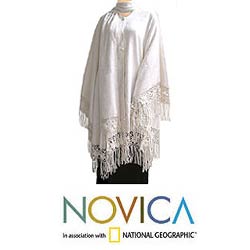 'Snow' Alpaca Wool Poncho and Scarf (Peru)