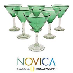 Set of 6 Blown Glass 'Vegetation' Martini Glasses (Mexico)