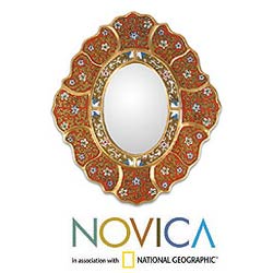 Hand-painted 'Floral Crimson' Mirror (Peru)