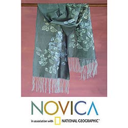Silk and Cotton 'Emerald Foliage' Shawl (Thailand)