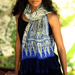 Silk 'Royal Java Blue' Batik Scarf (Indonesia)