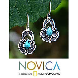 Silver 'Newborn Butterfly' Turquoise Earrings (Indonesia)