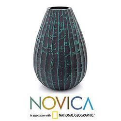 Wood 'Blue Seed of Life' Vase (Thailand)