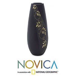 Wood 'Floral Rhapsody' Vase (Thailand)