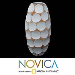 Wood 'Polka Dot White' Vase (Thailand)