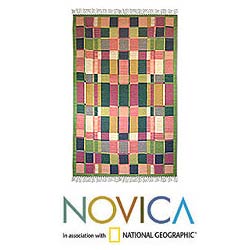 Indo'Hypnotic Geometry' Wool Rug (5' x 8')