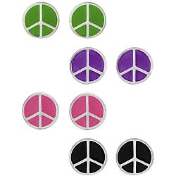 Sterling Silver Multi-colored Enamel Peace Sign Earring Set