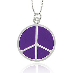 Sterling Silver Purple Enamel Peace Sign Necklace