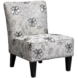 Hali White and Black Floral Armless Chair