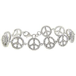 Sterling Silver Peace Sign Diamond Accent Bracelet