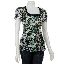 Piano Women's Crochet Trim Square-neck Blouse