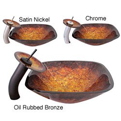 Geyser Mesopotamian Bathroom Glass Vessel Sink and Waterfall Faucet Combo