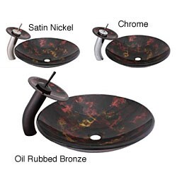 Geyser Colored Smoke Bathroom Glass Vessel Sink and Waterfall Faucet