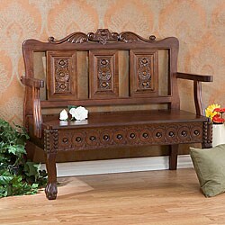 Hand-carved Mahogany Storage Settee
