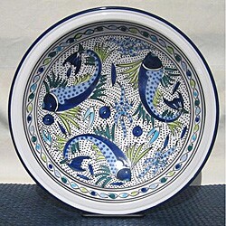16-inch Aqua Fish Large Serving Bowl (Tunisia)