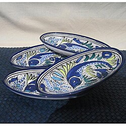 Set of 4 Aqua Fish Small 9-inch Oval Platters (Tunesia)