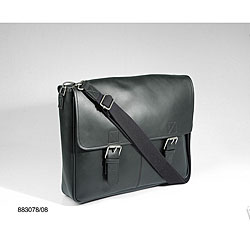 Perry Ellis Black Leather Messenger Bag
