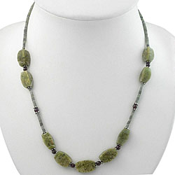 Silver, Serpentine and Garnet Necklace (Thailand)