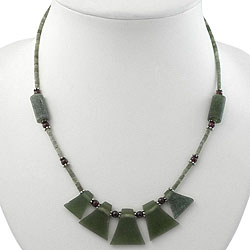 Silver, Serpentine and Garnet Necklace (Thailand)