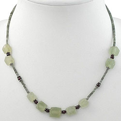 Silver, Serpentine and Garnet Necklace (Thailand)