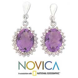 Sterling Silver 'Violet Splendor' Amethyst/ CZ Earrings (India)