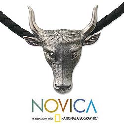 Silver and Leather 'Longhorn' Men's Necklace (Indonesia)