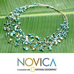 Silvertone 'Cool Shower' Pearl and Turquoise Necklace (Thailand)