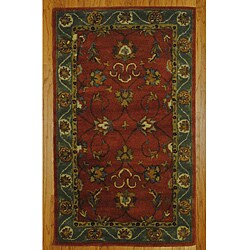 Indian Red/ Green Wool Rug (3'3 x 5'3)