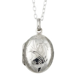 Sterling Silver Engraved Oval Locket Necklace
