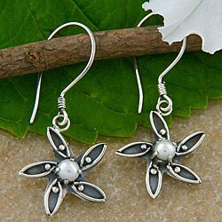 Silver Freshwater Pearl Flower Earrings (Indonesia)