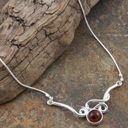 Sterling Silver and Cognac Amber Necklace (Poland)