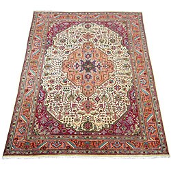 Persian Tabriz Ivory/ Peach Rug (8'2 x 11'4)
