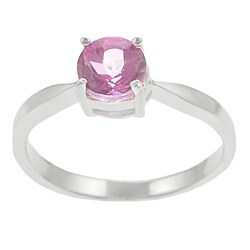 Sterling Silver Created Pink Topaz Solitaire Ring