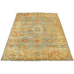 Indo Oushak Vegetable-dyed Light Blue/ Gold Rug (9'3 x 11'10)