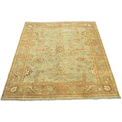 Indo Oushak Vegetable-dyed Green/ Brown Rug (8'2 x 9'9)