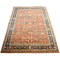Indo Serapi Vegetable-dyed Rust/ Navy Rug (12' x 17'5)