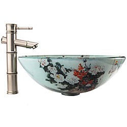 Fontaine Bamboo Brushed Nickel Faucet and Vessel Sink Combo