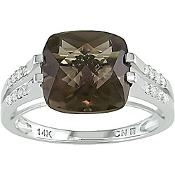 10k Gold Smokey Quartz and 1/8ct TDW Diamond Ring