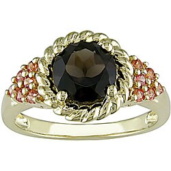 10k Gold Smokey Quartz and Orange Sapphire Ring