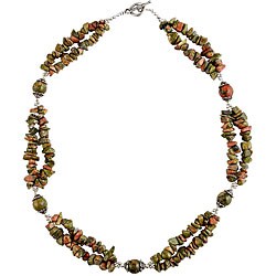 Silver and Unakite 2-strand Necklace (Thailand)