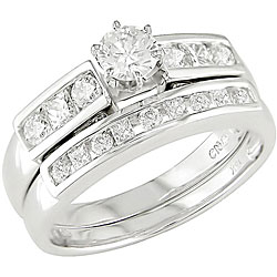 14k White Gold 1ct TDW Diamond Bridal Set (H-J, I1)