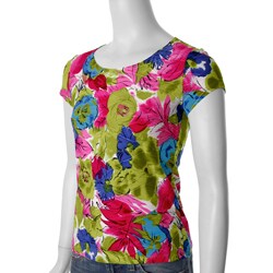 Brittany Black Junior's Stretch-knit Floral-print Top
